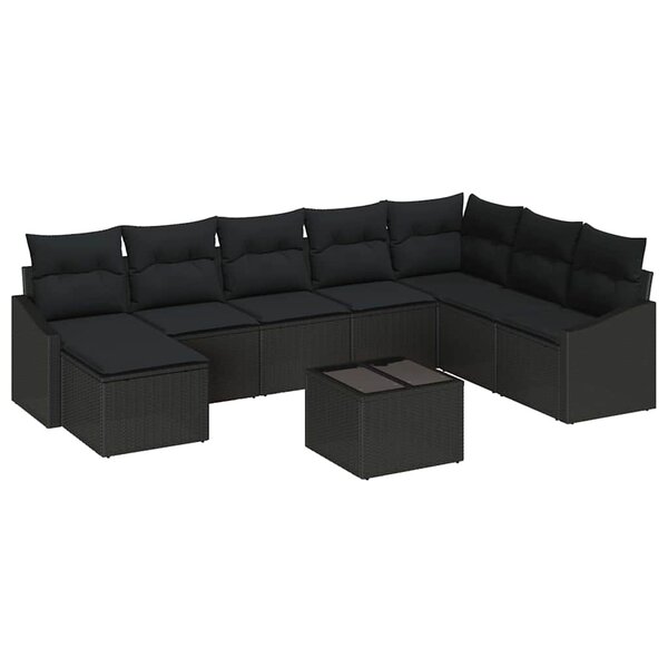vidaXL Ensemble de canapé de jardin 9 Pièces Noir Poly rotin