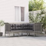 vidaXL Salon de jardin 4 Pièces avec coussins Gris Résine tressée