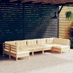 vidaXL Salon de jardin 7 Pièces avec coussins crème bois de pin massif