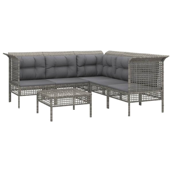 Salon de jardin meuble d'extérieur ensemble de mobilier 6 pièces avec coussins gris résine tressée 02_0016800