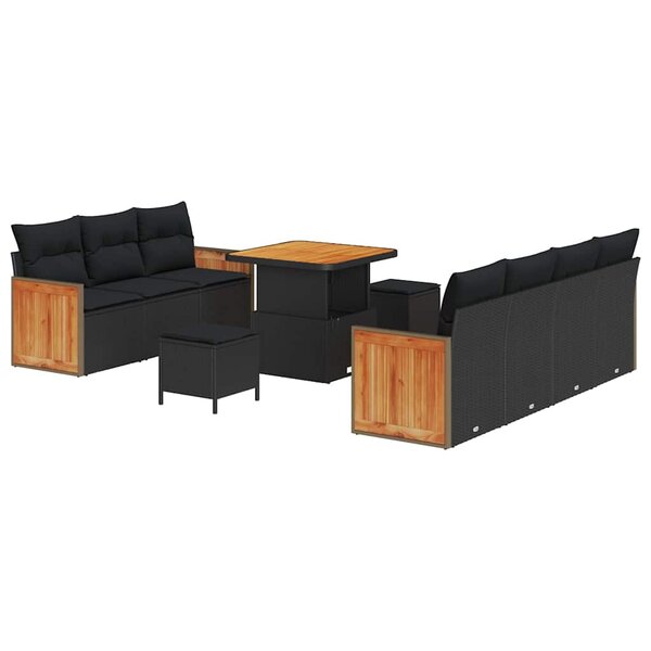 vidaXL Ensemble de canapé de jardin 10 Pièces Noir  Marron