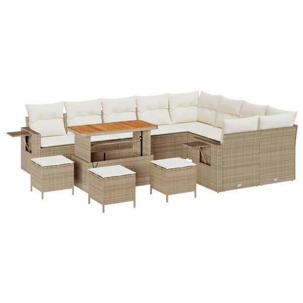 vidaXL Ensemble de Canapés de Jardin de 13 pièces avec des coussins beiges en rattan acacia