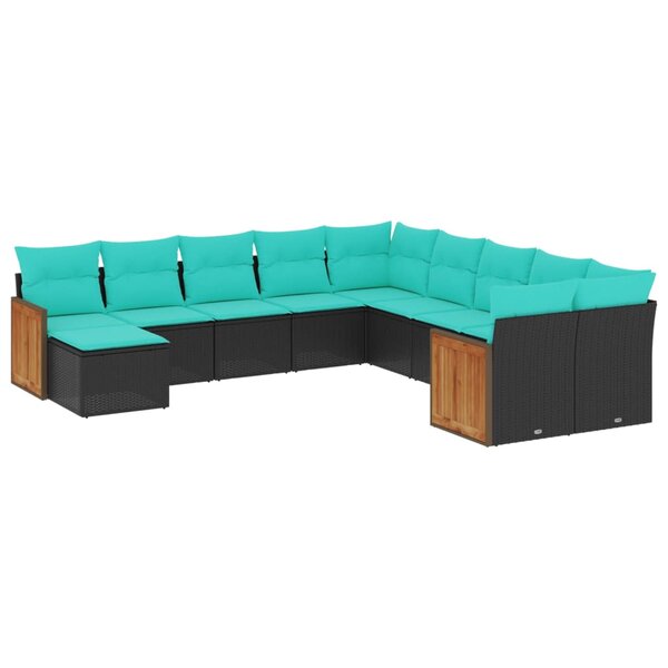 vidaXL Salon de jardin 11 Pièces avec coussins noir résine tressée