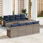 vidaXL Ensemble de canapé de jardin avec coussin 9 Pièces Gris polyrotin
