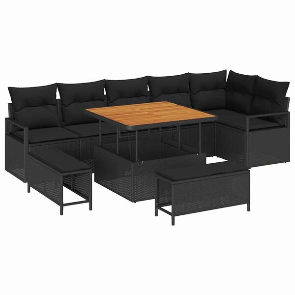 vidaXL Ensemble de canapé de jardin avec coussin 9 Pièces Noir