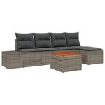 vidaXL Ensemble de canapé de jardin de 6 pièces avec coussins gris en poly rattan et acacia