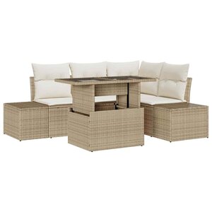 vidaXL Ensemble de canapé de jardin 5 Pièces Beige Poly rotin