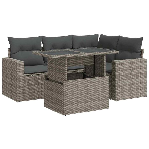 vidaXL Salon de jardin 5 Pièces avec coussins gris résine tressée