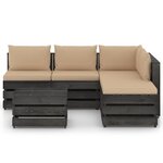 vidaXL Salon de jardin 6 Pièces avec coussins gris bois imprégné
