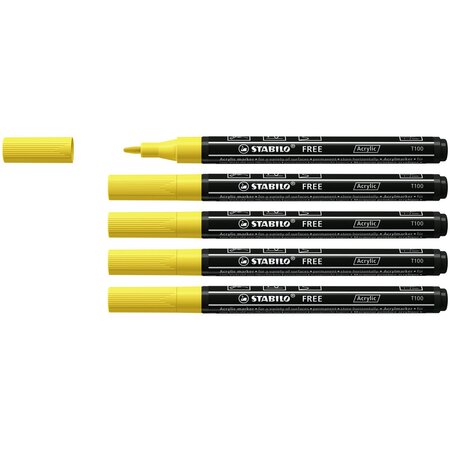 Marqueur pointe fine FREE acrylic T100 jaune x 5 STABILO