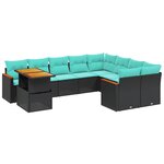 vidaXL Salon de jardin 10 Pièces avec coussins noir résine tressée