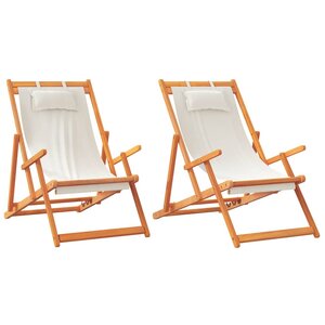 vidaXL Chaises de plage pliables lot de 2 crème tissu