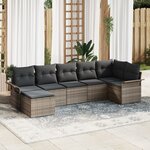 vidaXL Ensemble de Canapés de Jardin 7 Pièces avec Coussins Gris Rotin Poly