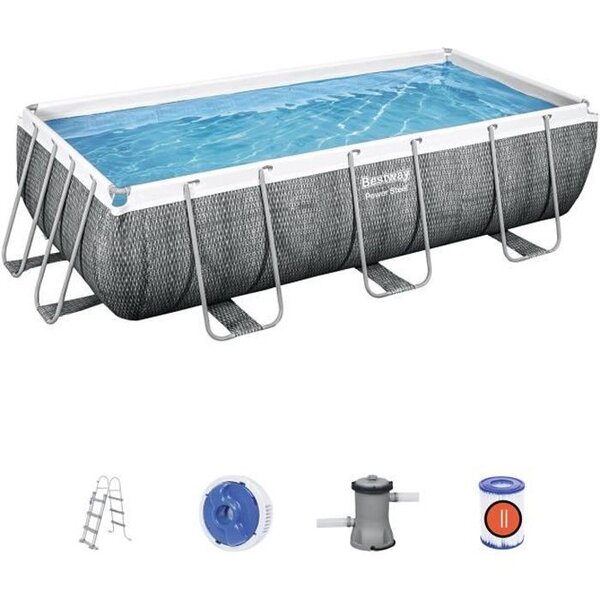 BESTWAY Piscine Hors-sol Tubulaire - Power Steel Ratán - 404x201x100 cm - Épurateur a Cartouche de 2006 L/H Échelle