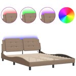 vidaXL Cadre de lit avec lumières LED cappuccino 160x200 cm similicuir