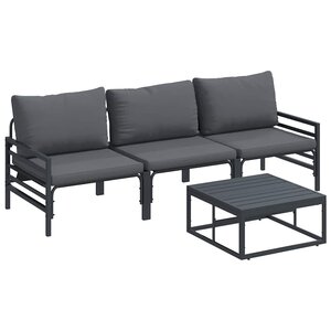 vidaXL Ensemble de canapé de jardin avec coussin 4 Pièces Noir Acier
