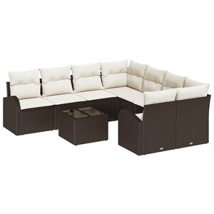 vidaXL Ensemble de canapé de jardin avec coussin 9 Pièces Marron et Crème