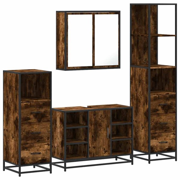 vidaXL Ensemble meubles salle de bain 4 Pièces chêne fumé bois ingénierie
