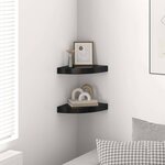 vidaXL Étagères d'angle flottantes 2Pièces noir brillant 25x25x3 8cm MDF