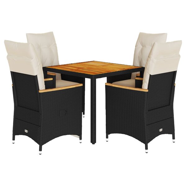 vidaXL Ensemble à manger de jardin coussins 5Pièces Noir Résine tressée