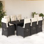 vidaXL Ensemble à manger de jardin 9Pièces coussins noir résine tressée