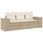 vidaXL Salon de jardin avec coussins 3 Pièces beige résine tressée
