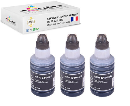 3 recharges 104 compatibles pour imprimantes epson ecotank - 3 noir