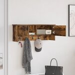 vidaXL Porte-manteau mural avec étagère Montage mural avec stockage avec porte Chêne fumé 80 x 20 x 30 cm
