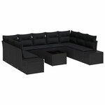 vidaXL Ensemble de canapé de jardin 10 Pièces Noir Poly Rattan