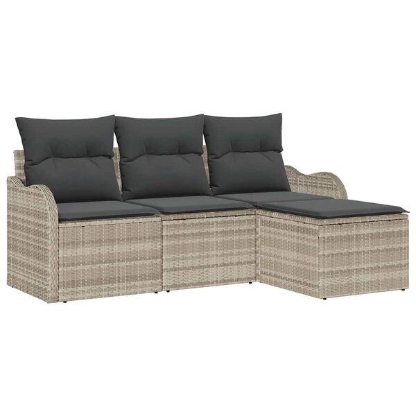 vidaXL Ensemble de canapé de jardin 4 Pièces Gris clair Poly rotin