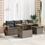 vidaXL Salon de jardin avec coussins 6 Pièces gris résine tressée acacia