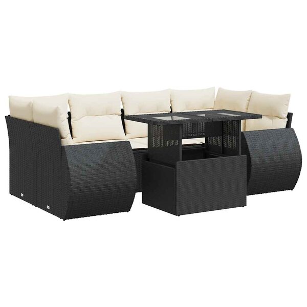 vidaXL Salon de jardin 7 Pièces avec coussins noir résine tressée