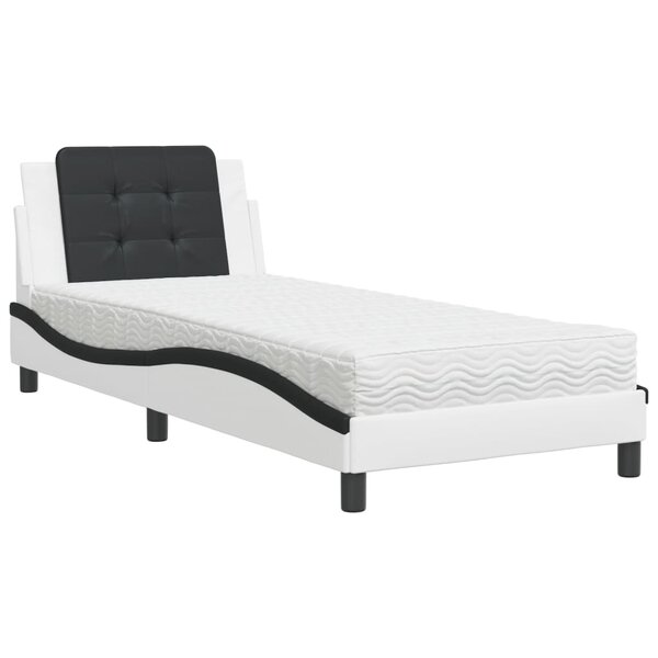 vidaXL Lit avec matelas blanc et noir 80x200 cm similicuir