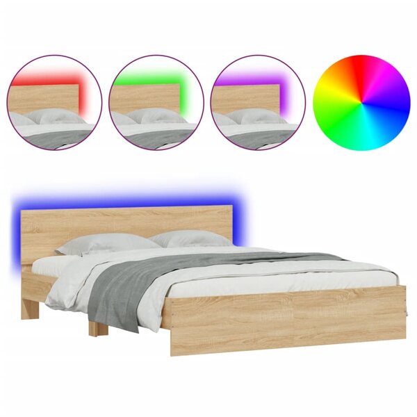 vidaXL Cadre de lit avec LED sans matelas chêne sonoma 160x200 cm