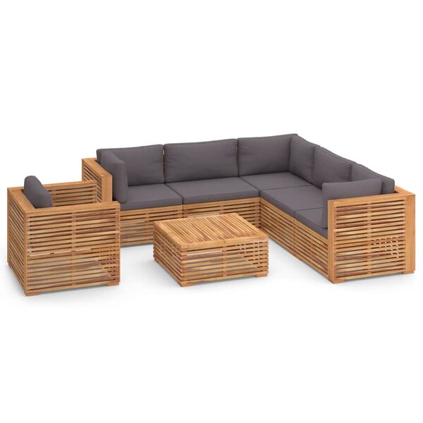 vidaXL Salon de jardin 7 Pièces avec coussin gris foncé bois de teck