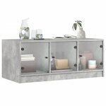 vidaXL Table basse avec portes en verre gris béton 102x50x42 cm