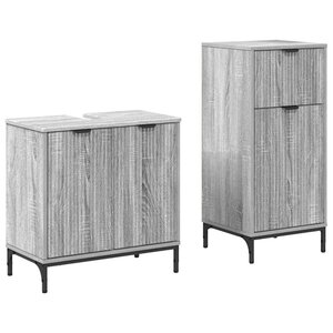 vidaXL Ensemble de mobilier de salle de bain Plaid 2 Pièces Sonoma gris