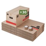 Pack and Move - Lot 30 Cartons Déménagement Premium - 60 X 30 X 30 - Extrême Résistance 20KG - Réutilisable - Poignées Renforcées - 2 Adhésifs Offerts