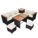 vidaXL Salon de jardin 7 Pièces avec coussins Résine tressée Noir