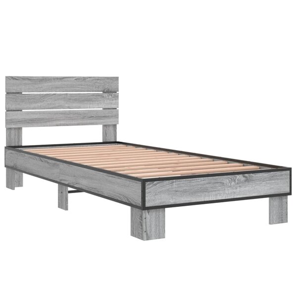 vidaXL Cadre de lit sonoma gris 100x200 cm bois d'ingénierie et métal