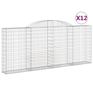 vidaXL Paniers à gabions arqués 12 Pièces 300x30x120/140 cm fer galvanisé