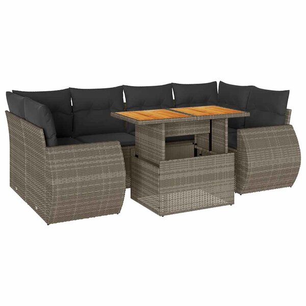 vidaXL Salon de jardin avec coussins 7 Pièces gris résine tressée