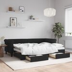 vidaXL Lit de jour avec gigogne et tiroirs sans matelas noir 80x200 cm