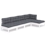 vidaXL Salon de jardin 5 Pièces avec coussins blanc bois de pin