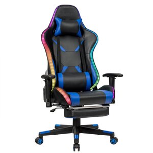 Chaise gaming fauteuil de bureau hauteur ajustable et dossier inclinable repose pieds inclus bleu 20_0008126
