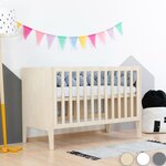 Lit évolutif bébé gris + barreaux couleur naturel vernis 60 x 120 cm