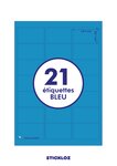 20 planches a4 - 21 étiquettes 63,5 mm x 38,1 mm autocollantes bleu par planche pour tous types imprimantes - jet d'encre/laser/photocopieuse