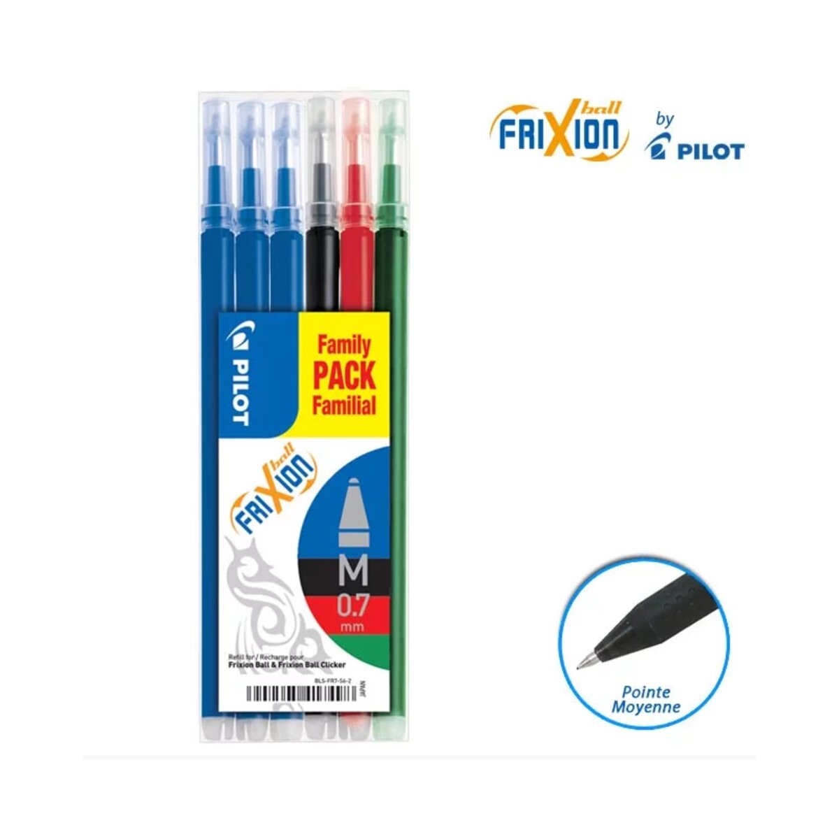 Lot de 2 stylos FriXion Ball pointe moyenne 0.7mm noir bleu Pilot