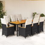 vidaXL Ensemble de bistro de jardin 9 Pièces coussins noir poly rotin