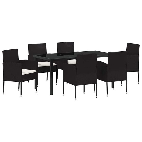vidaXL Ensemble de salle à manger pour jardin 7 Pièces Noir Poly rotin
